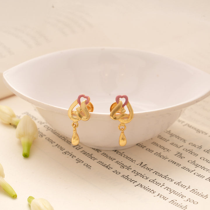 Pinky Heart Enamel Golden Earring
