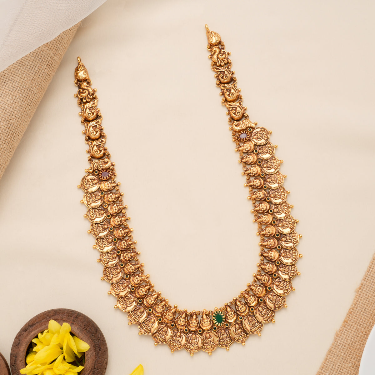 Peacock with Lakshmi Kasu Nagas Gold Plated Haram