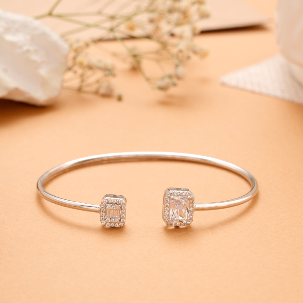 Double Rectangular Zircon Silver Kada
