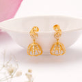 Golden Peacock Pattern White Stone Jhumkas