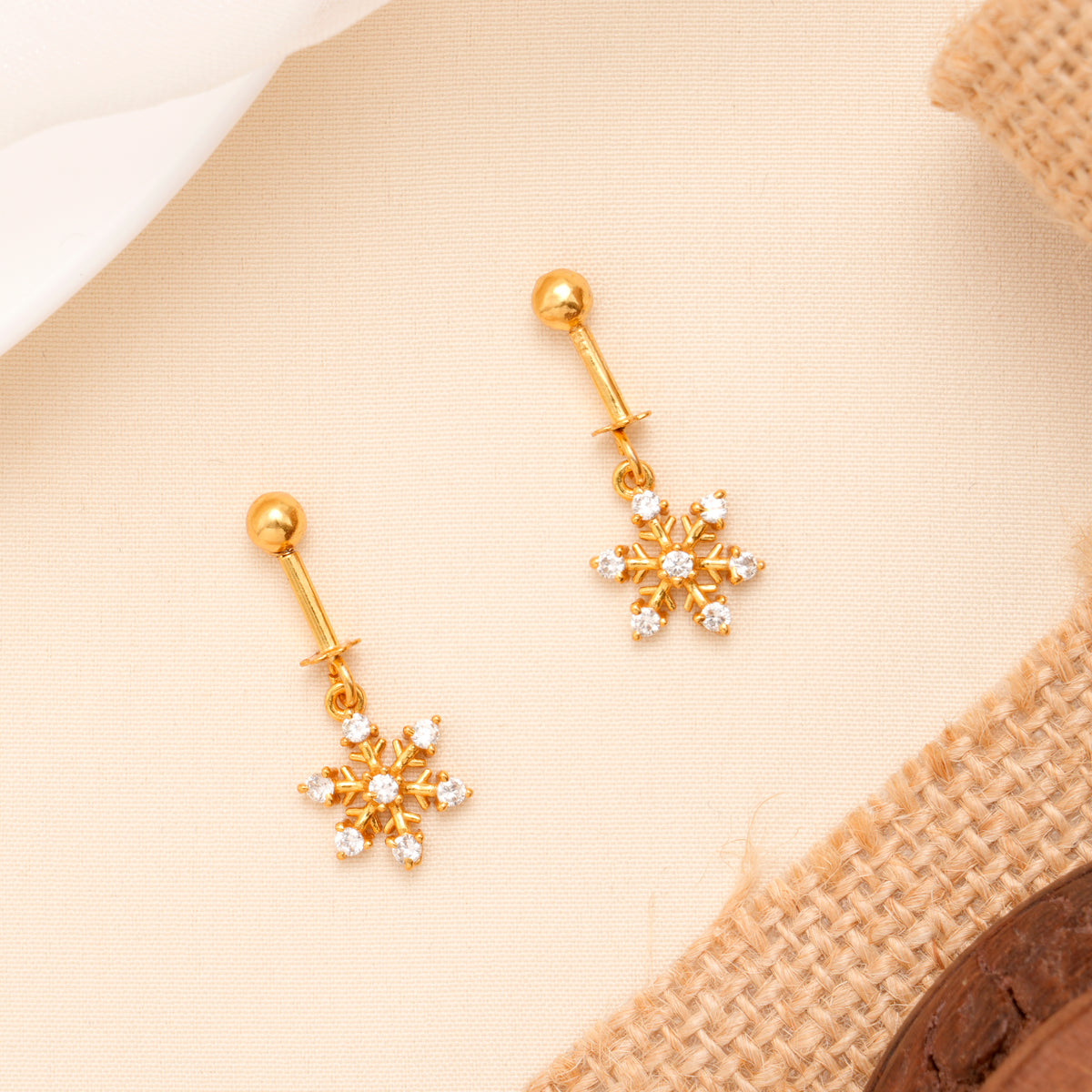 Fancy Snowflake Design Golden Koppu Earring