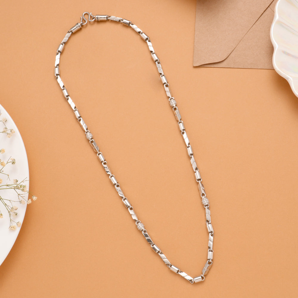 Elegant Multi Shape Link Silver Chain