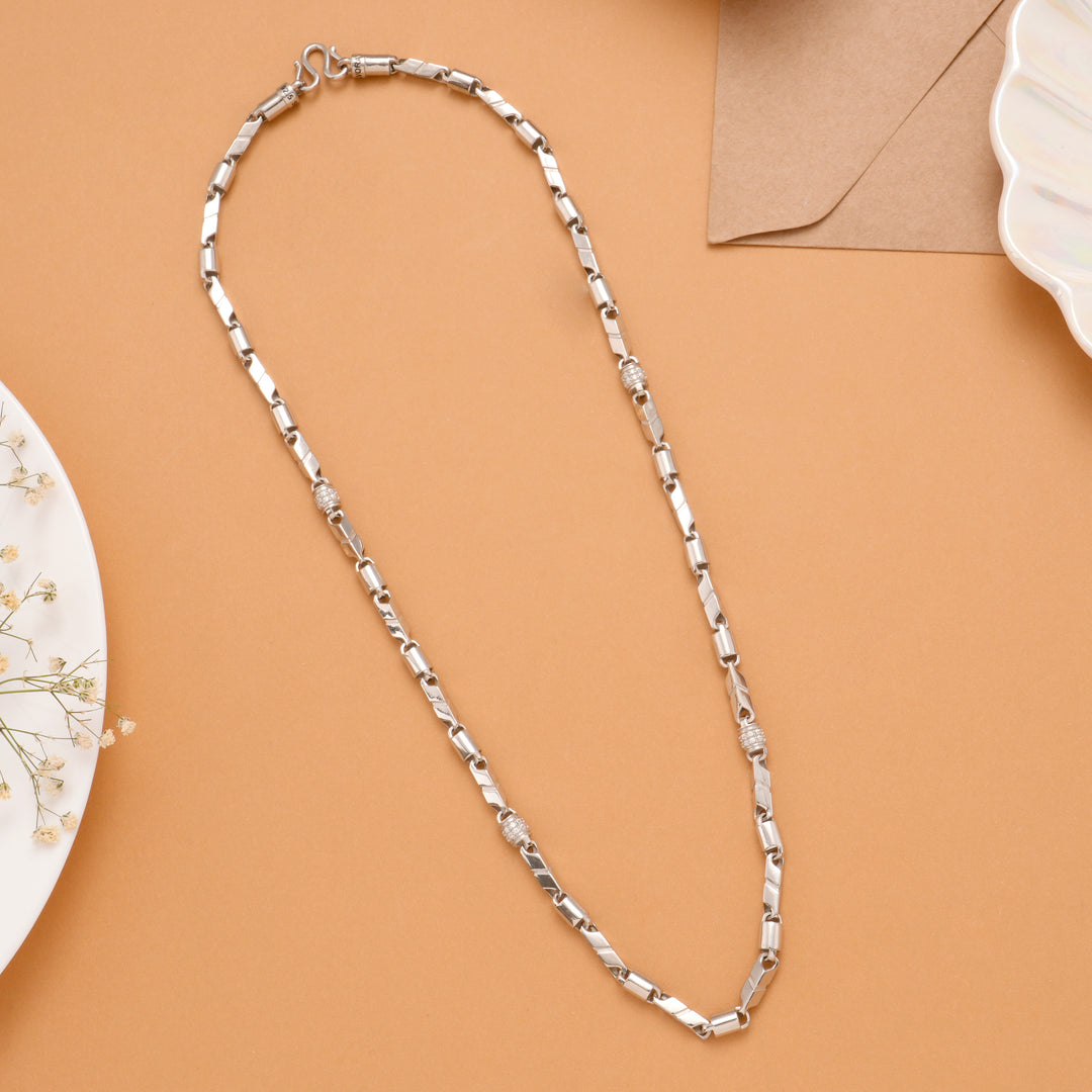 Elegant Multi Shape Link Silver Chain
