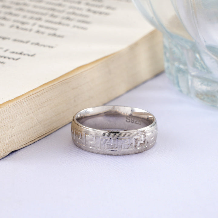 Greek Key Spinner Silver Ring