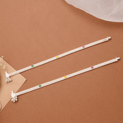 Elegant Enamel Link Silver Anklet