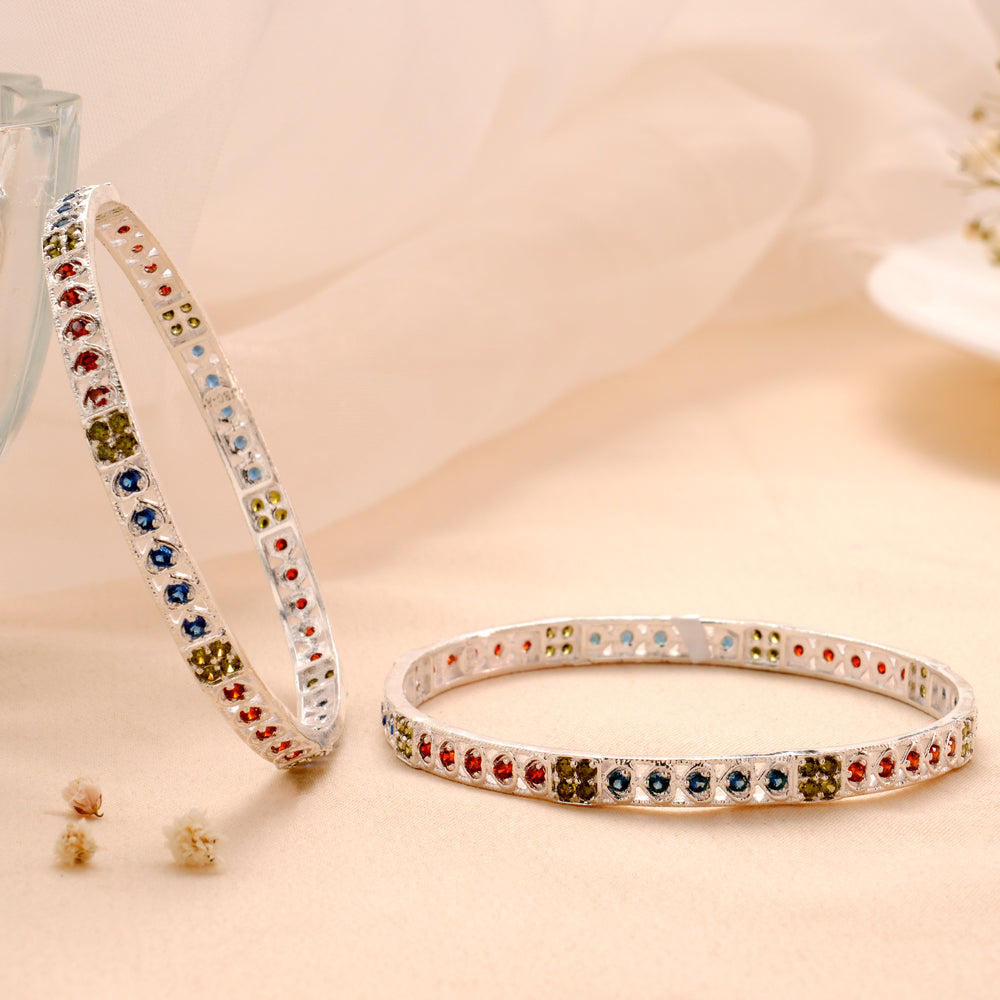 Classy Multi Gemstone Silver Bangle