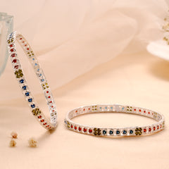 Classy Multi Gemstone Silver Bangle