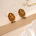 Antique Lakshmi Green Triple Drop Golden Stud