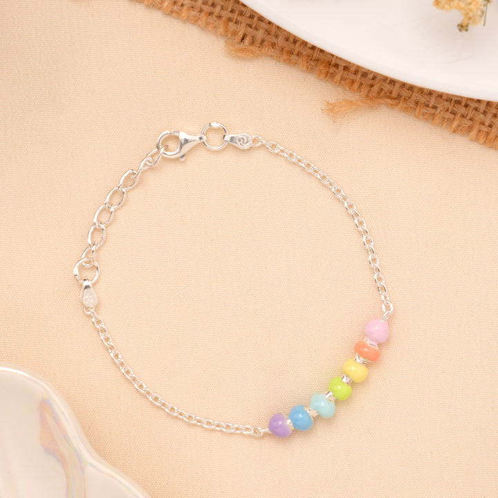 Rainbow Multi Color Bead Baby Silver Bracelet