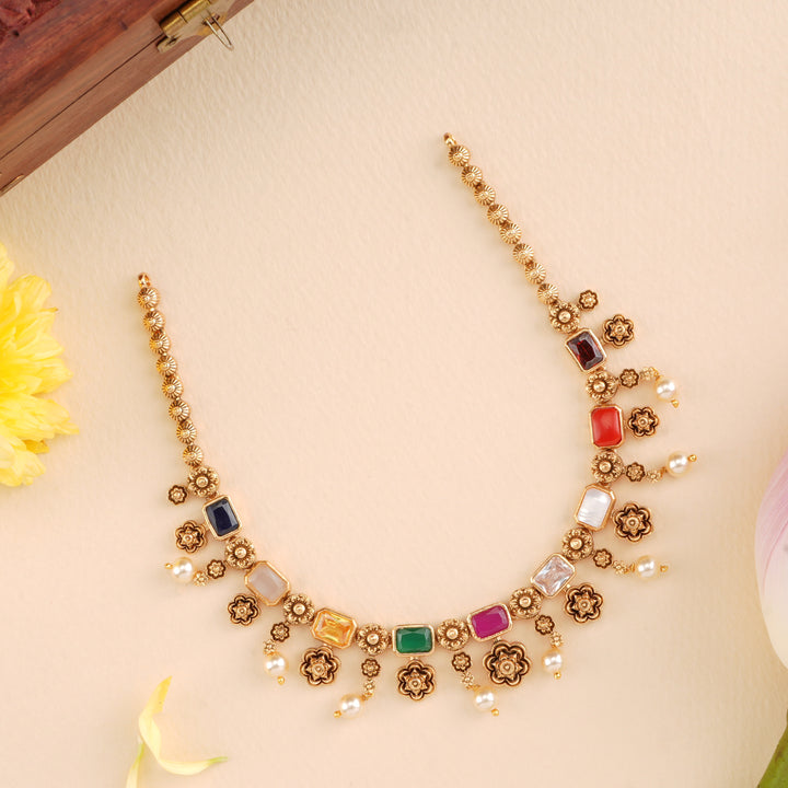 Navaratna Antique Drops Design Necklace