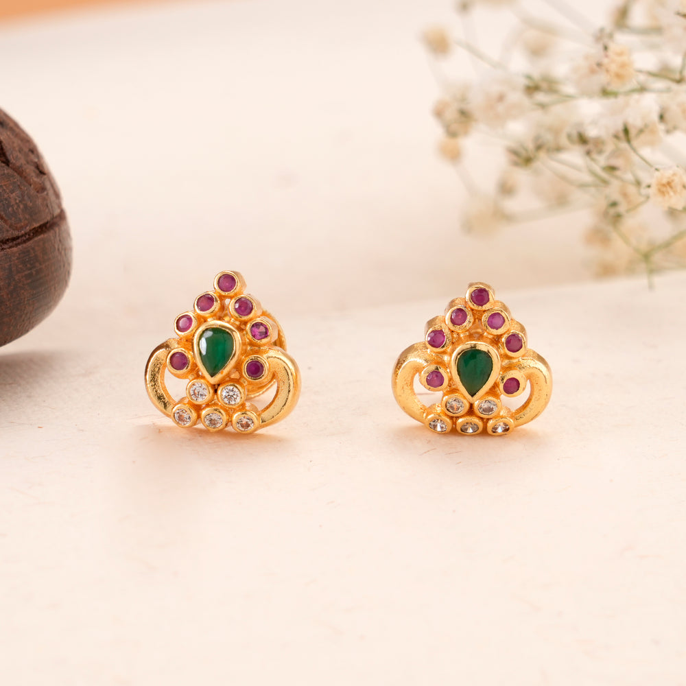 Emerald Leaf and Ruby Golden Kundan Stud
