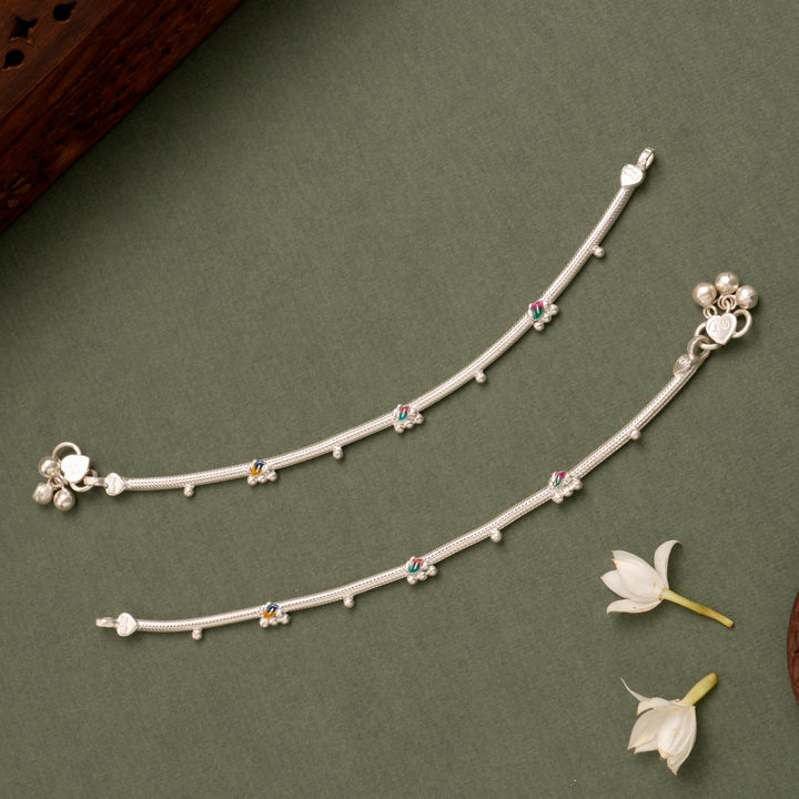 Enamel Charm with Balls Silver Anklet