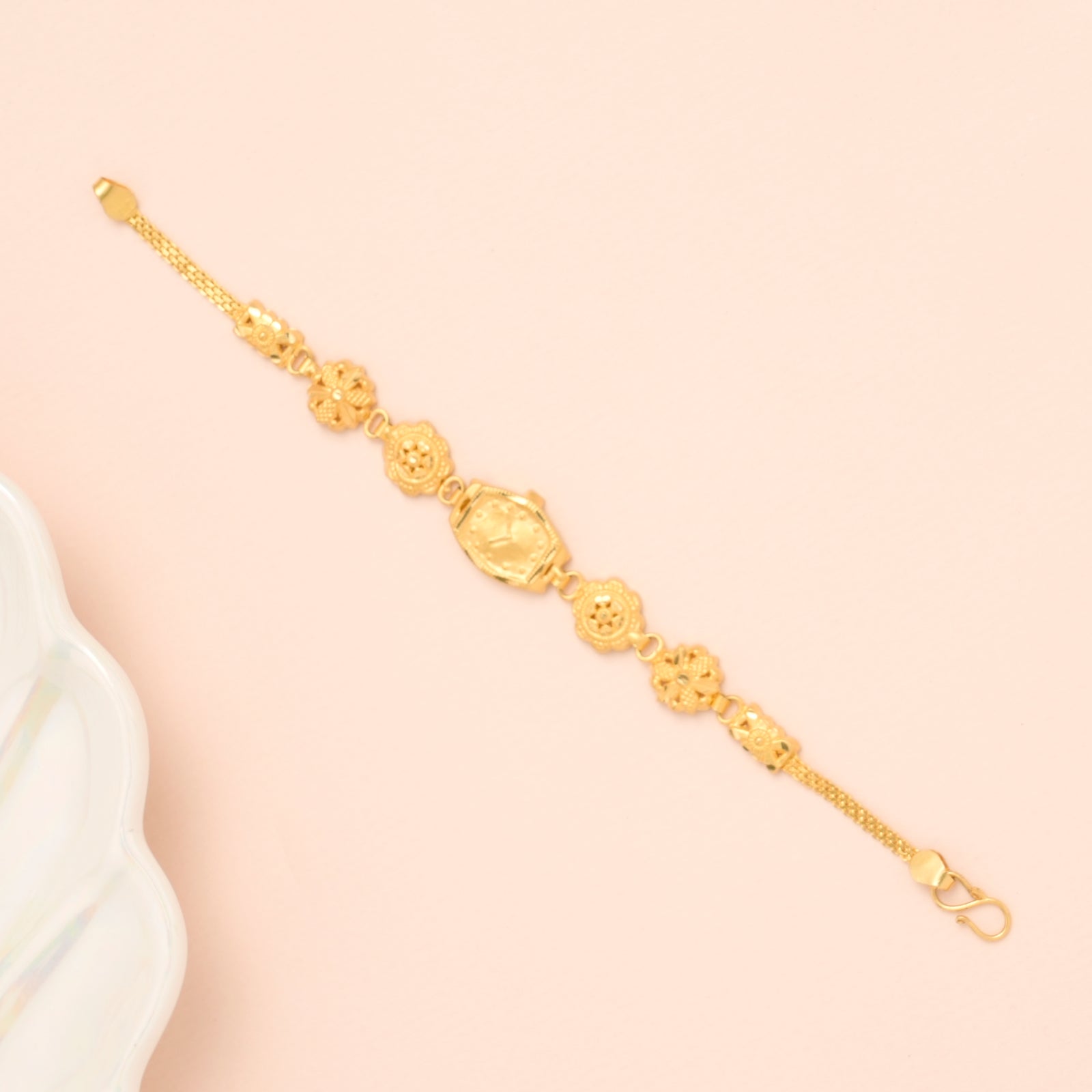 Elite Watch Design with Floral Pattern Gold Bracelet