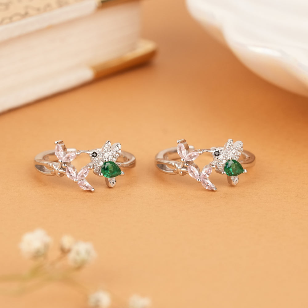 Tiny Green Stone Hummingbird Silver Toe Ring