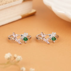 Tiny Green Stone Hummingbird Silver Toe Ring