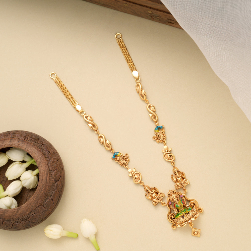 Elegant Lotus Lakshmi Vinayagar Golden Necklace