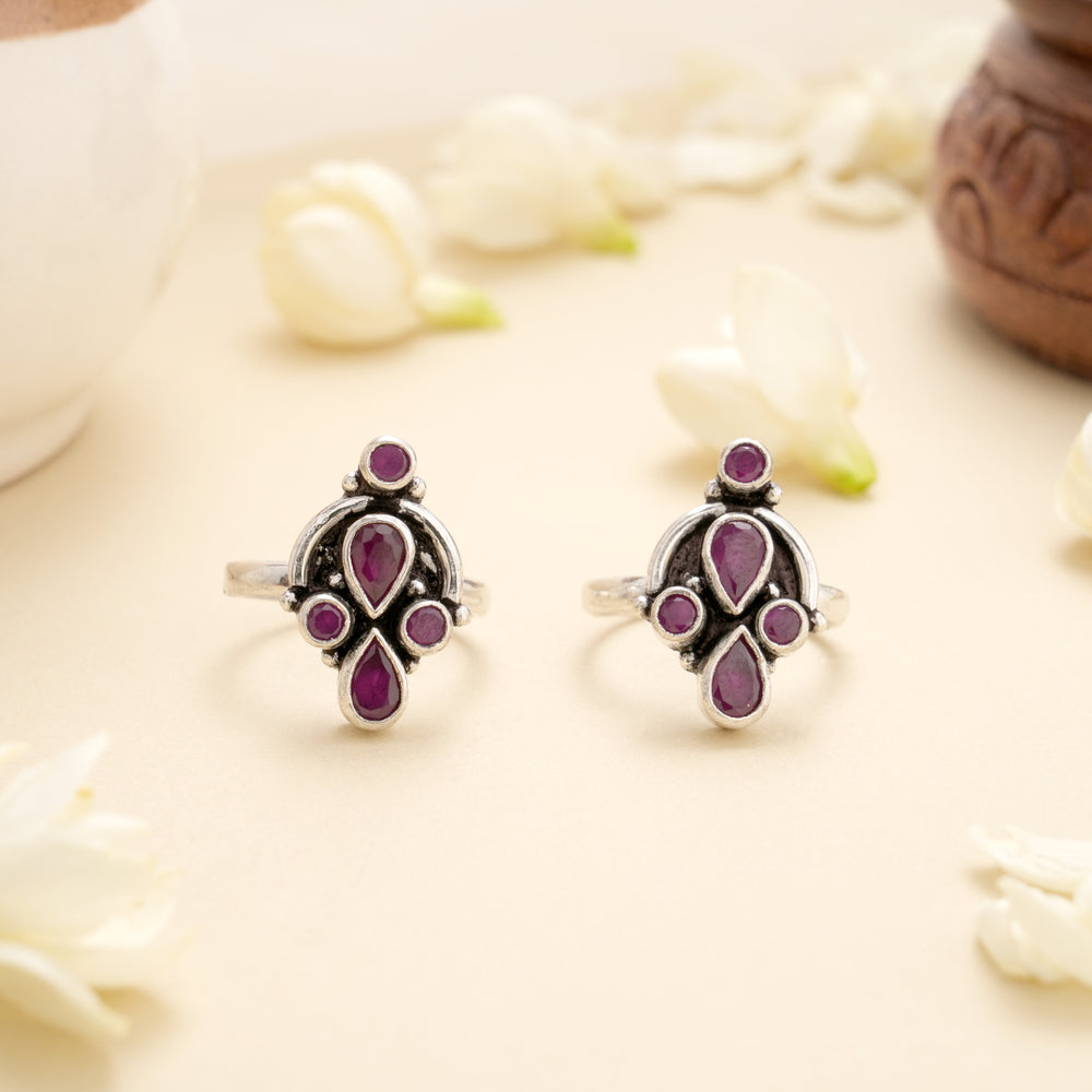 Ruby Bloom Teardrop Silver Toe Ring