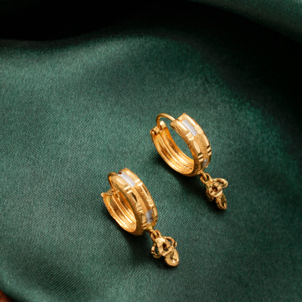 Textured Drop Hoop Gold Vali Earrings