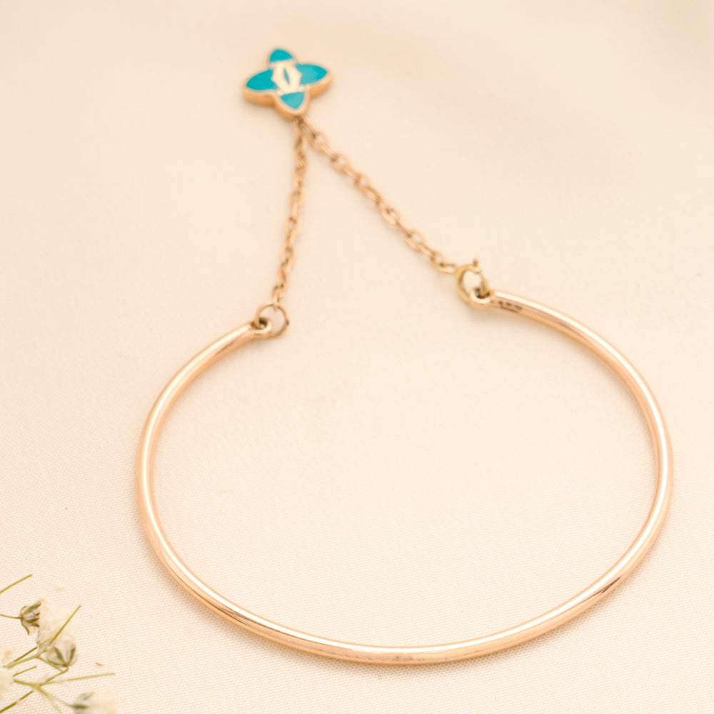 Minimal Clover Charm Rose Gold Kada
