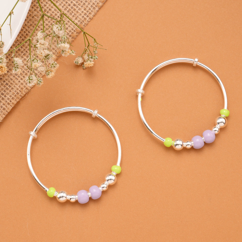 Lime Green & Lavender Bead Baby Silver Bangle