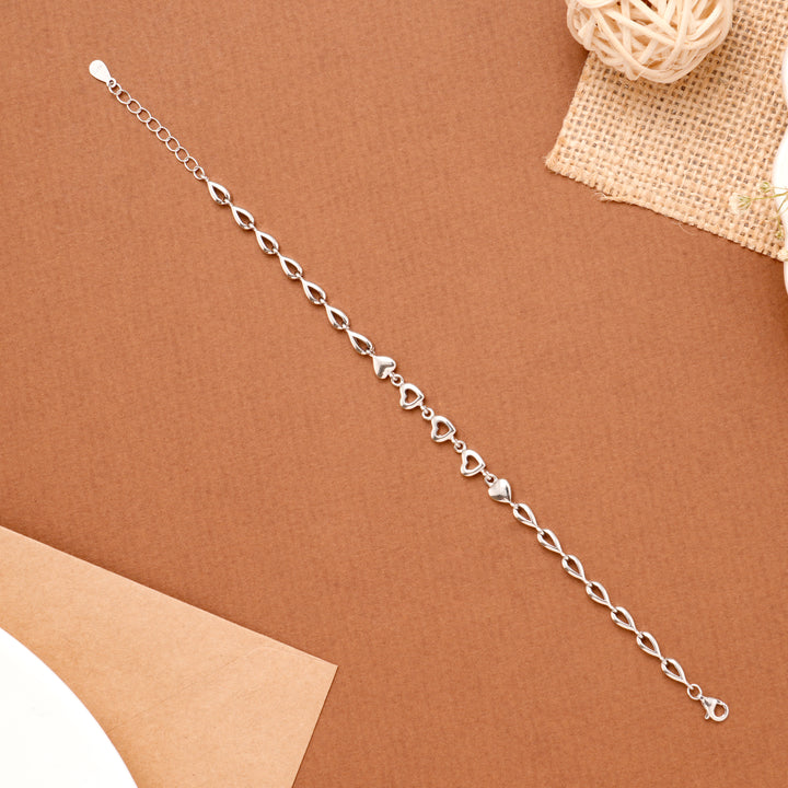 Unique Silver Teardrop and Heart Link Bracelet