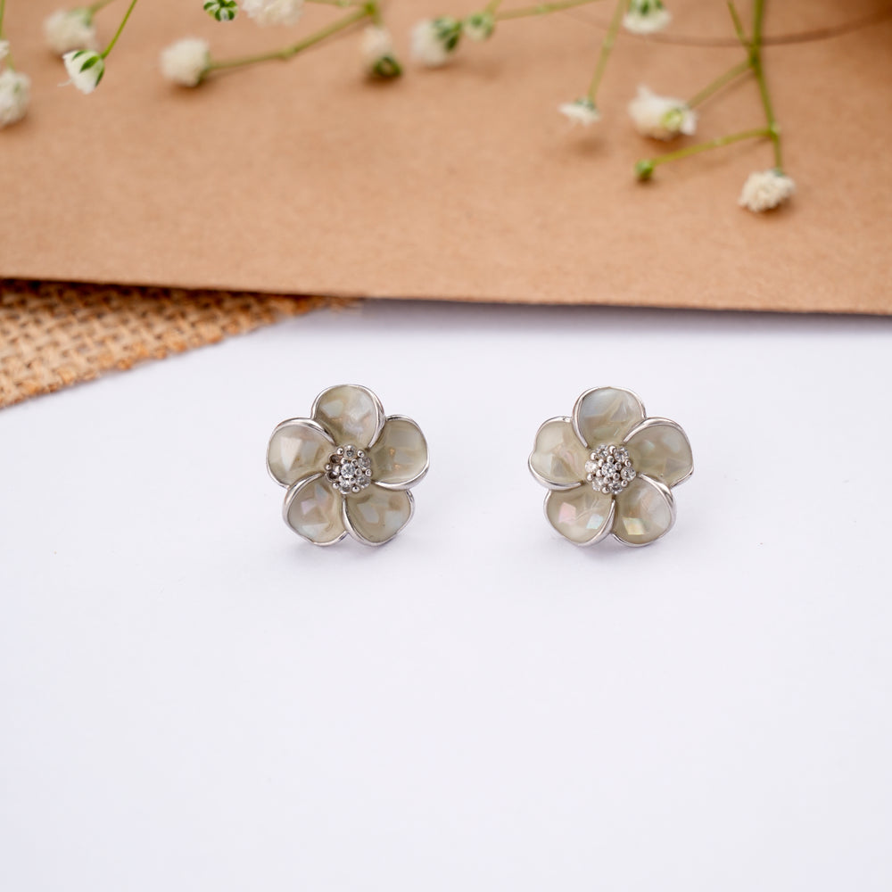 Mother of Pearl Flower Silver Stud