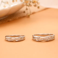 Fancy Criss Cross Style Band Silver Couple Ring
