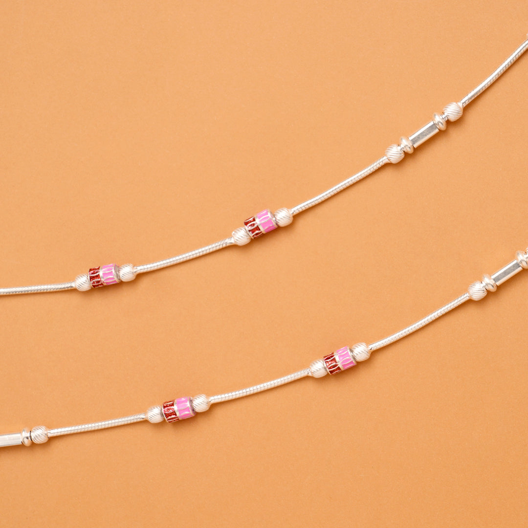 Ruby Crystal Charm Silver Anklet
