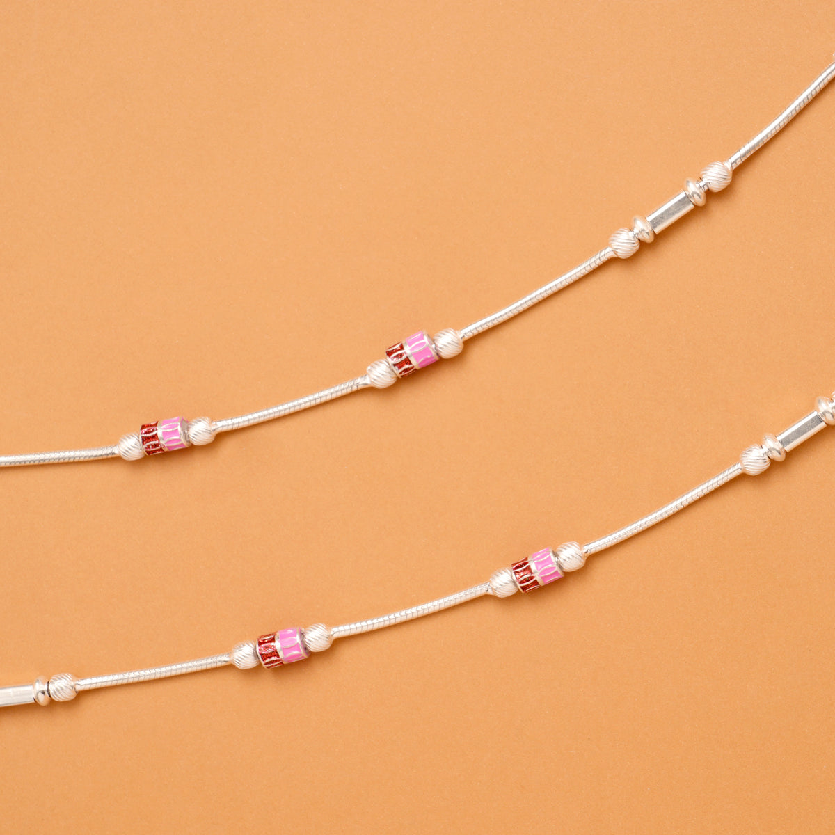 Ruby Crystal Charm Silver Anklet