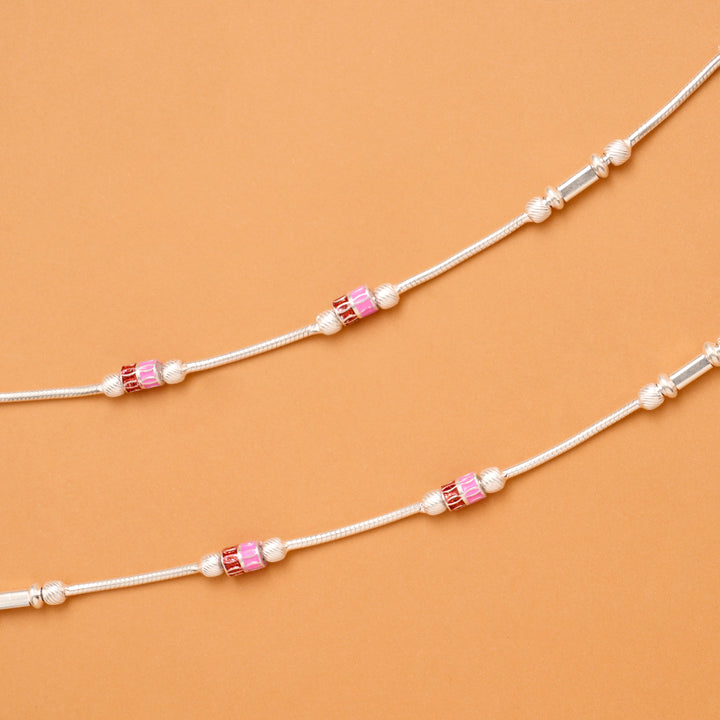 Ruby Crystal Charm Silver Anklet