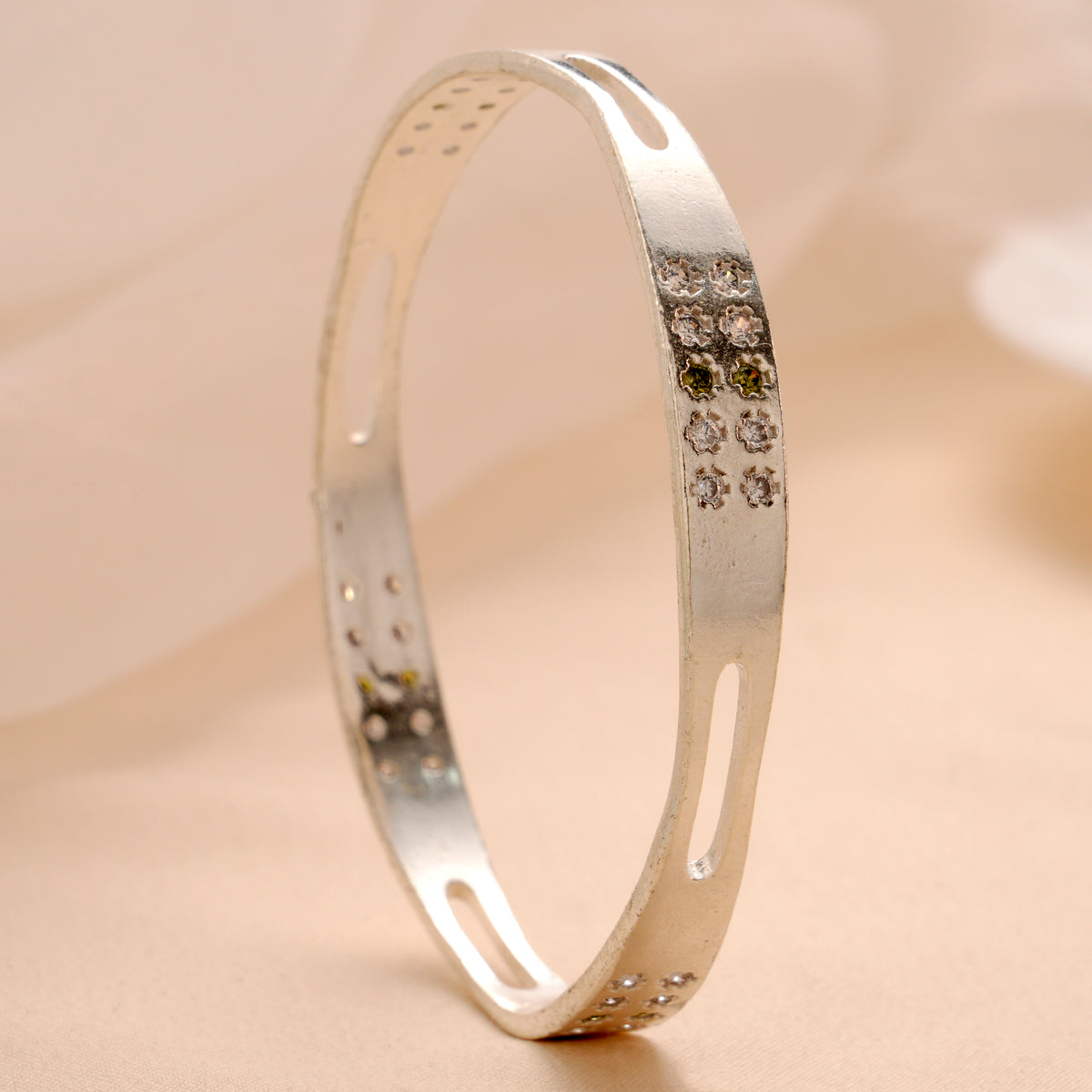 Regal White Stone Silver Bangle