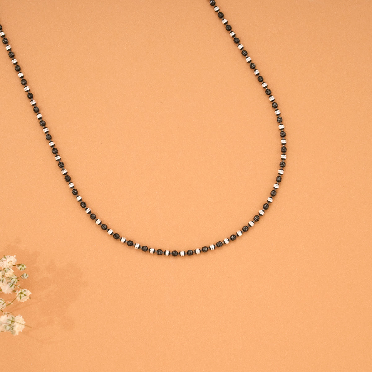 Minimal Black Beads Silver Chain
