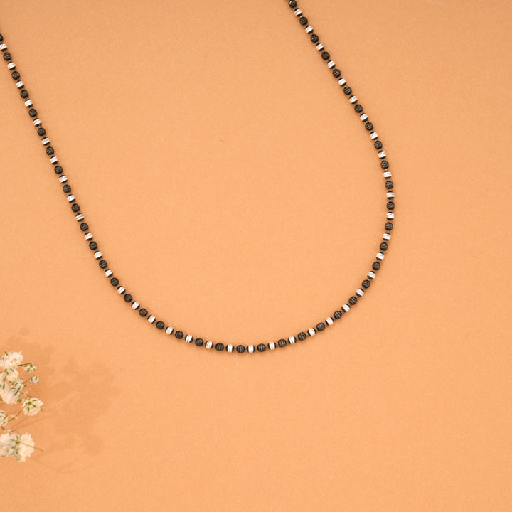 Minimal Black Beads Silver Chain