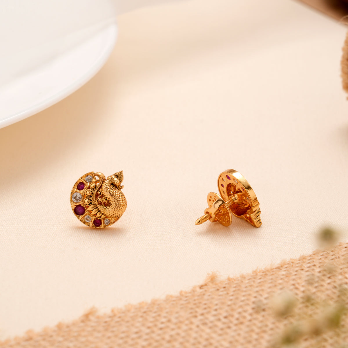 Elegant Antique Golden Peacock Ear Stud