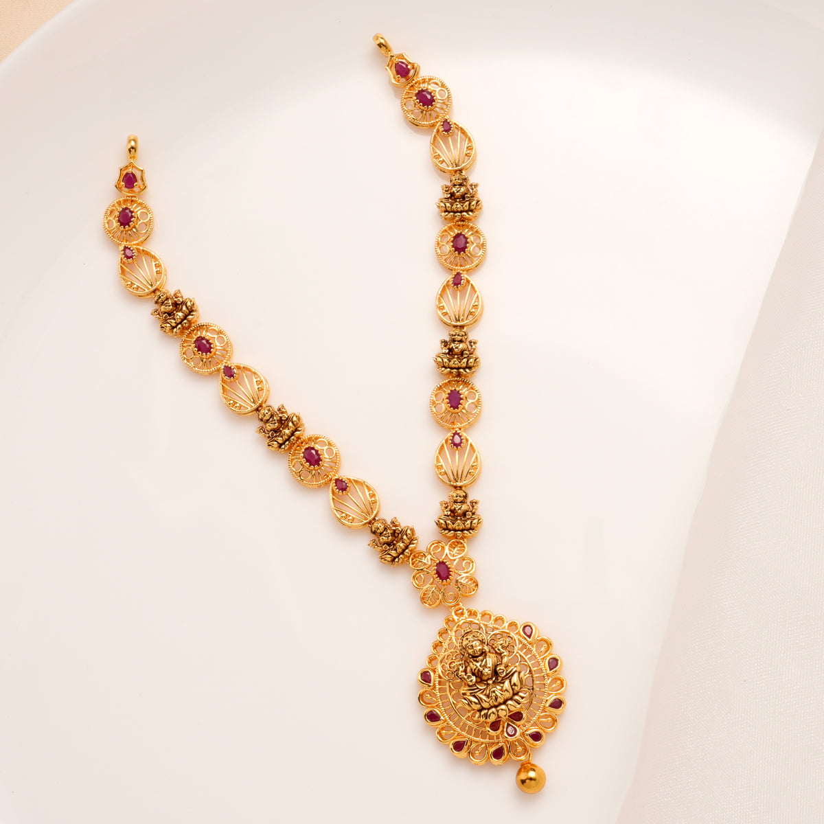 Lakshmi Temple Pendant Golden Necklace Set