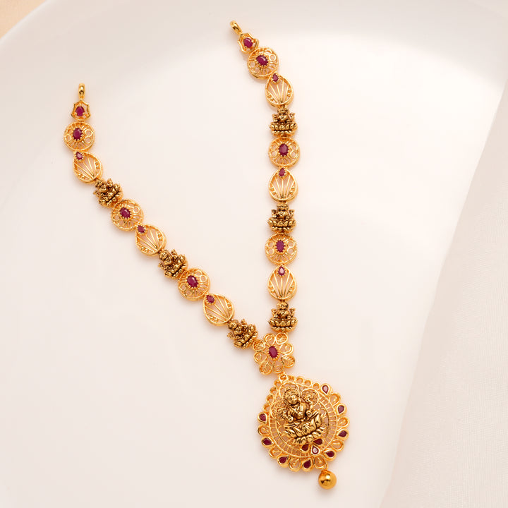Lakshmi Temple Pendant Golden Necklace Set