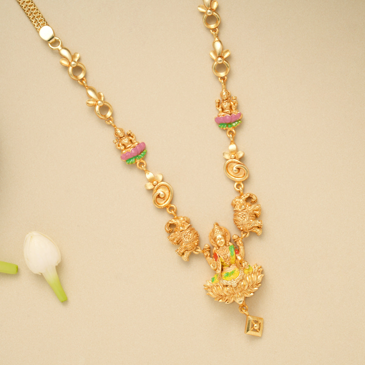 Goddess Gaja Lakshmi Golden Necklace