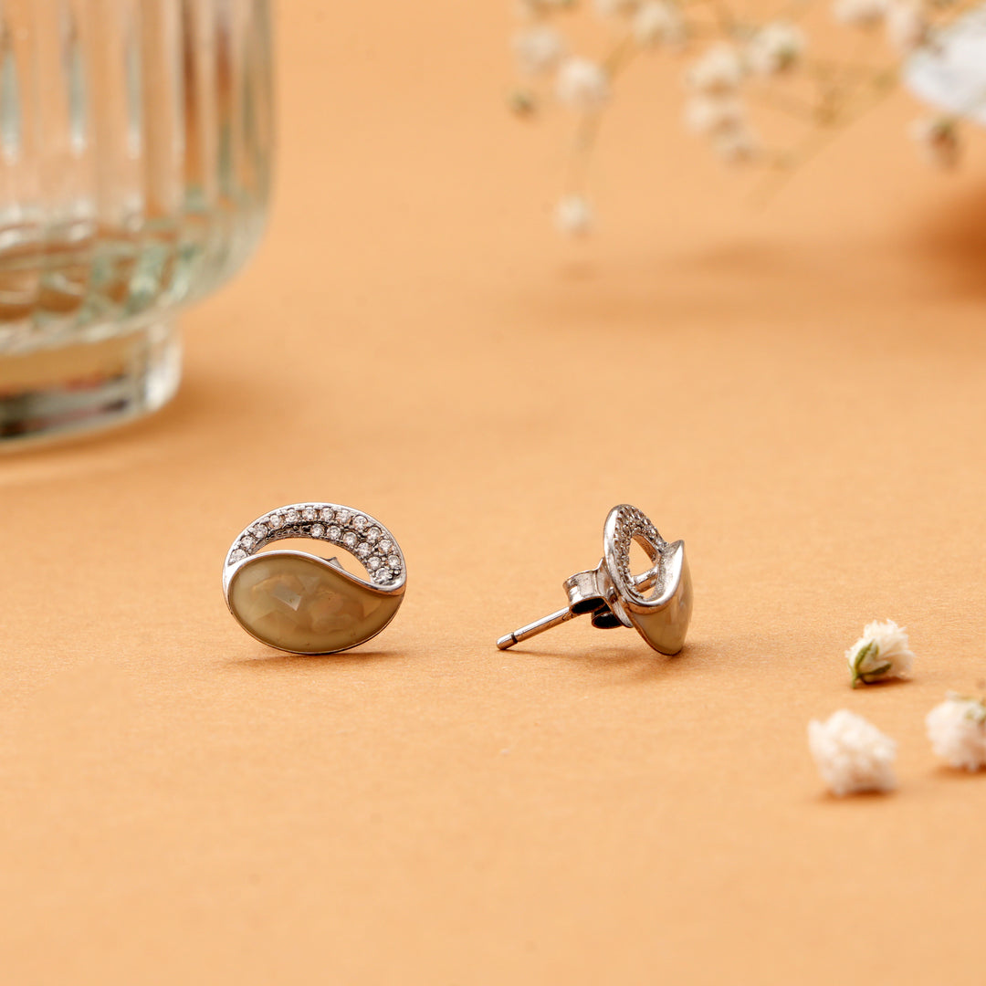Classy Oval with White Stone Silver Studs