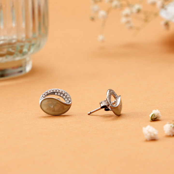 Classy Oval with White Stone Silver Studs