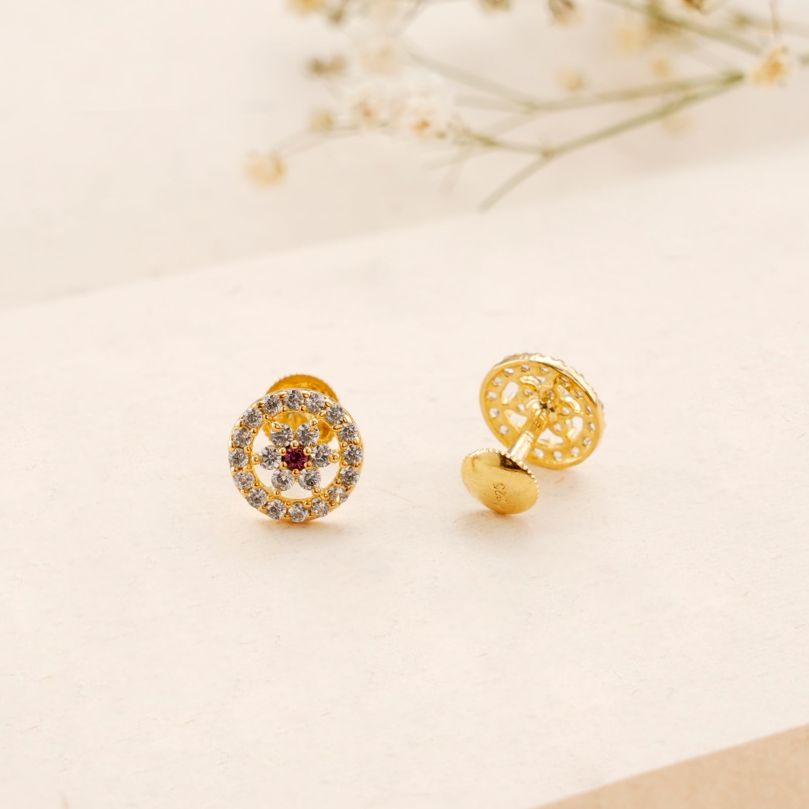 Classic Circle Flower Design Golden Stud