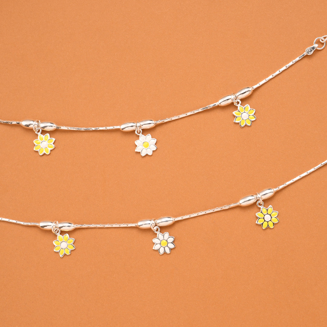 Triple Flower Silver Baby Anklets