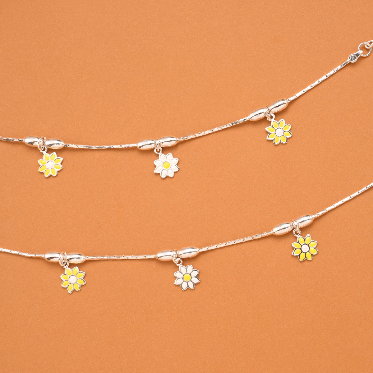 Triple Flower Silver Baby Anklets