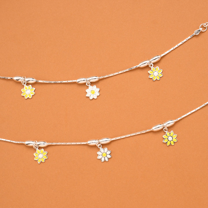 Triple Flower Silver Baby Anklets
