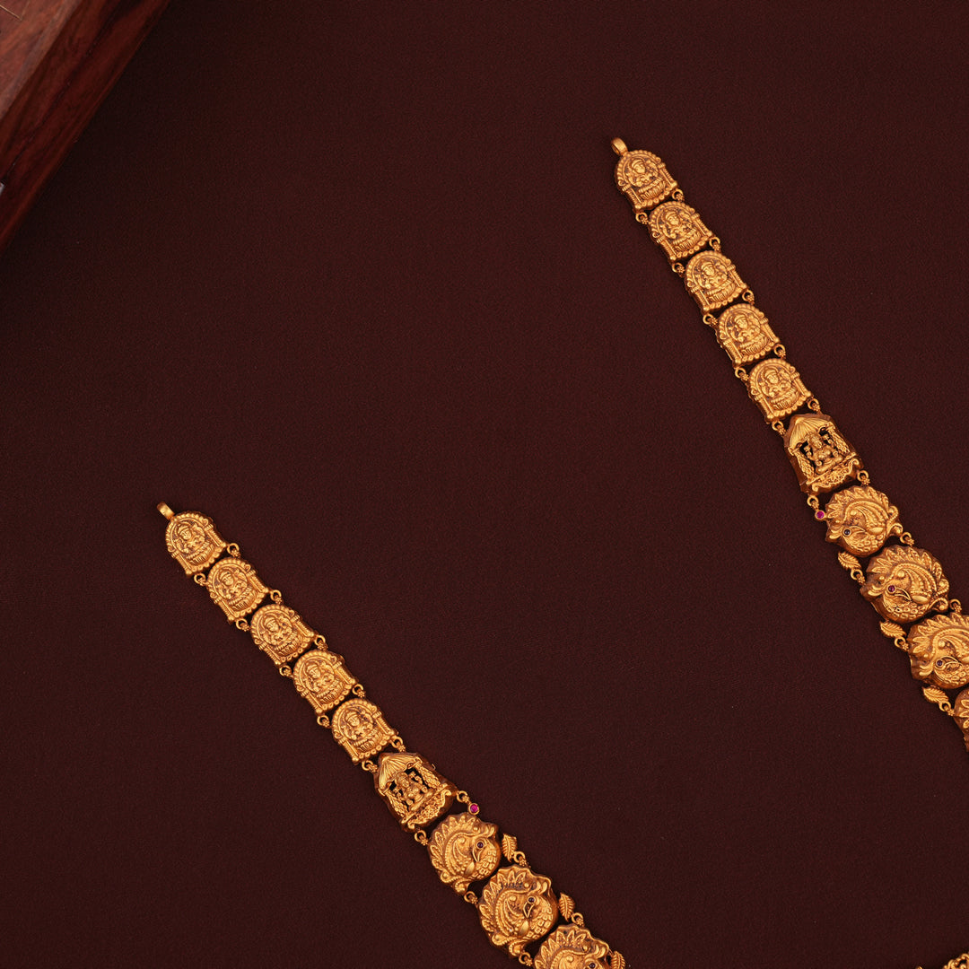 Temple Style Lakshmi Design Pearl Drop Gold Haram
