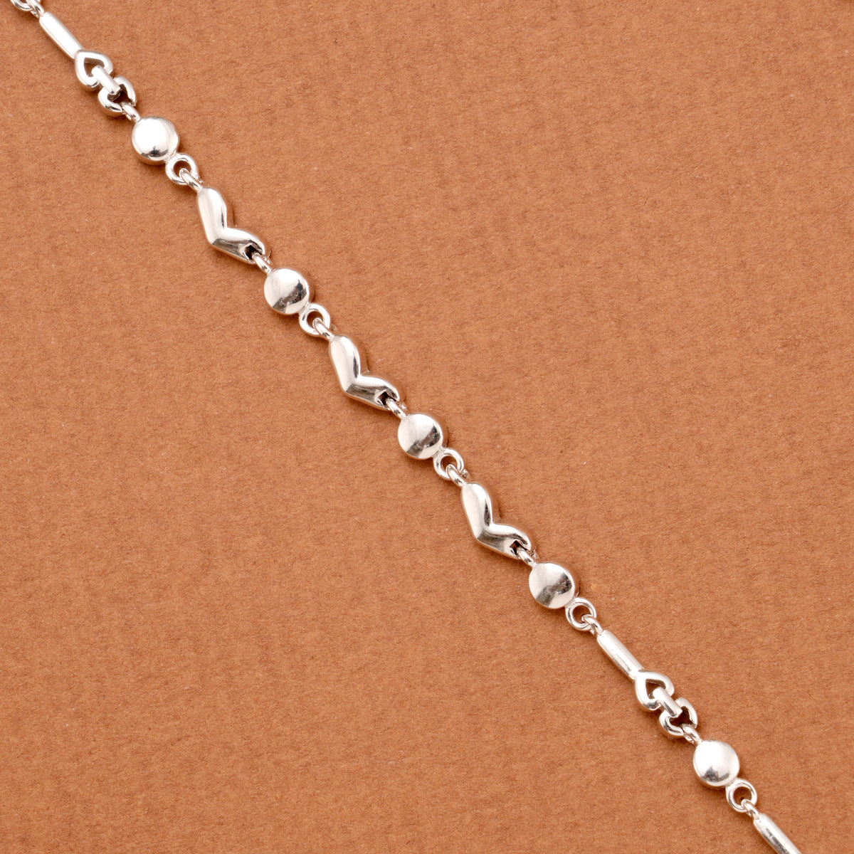 Minimalist Heart and Circular Bead Silver Bracelet