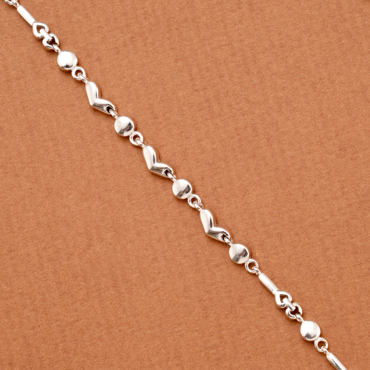 Minimalist Heart and Circular Bead Silver Bracelet