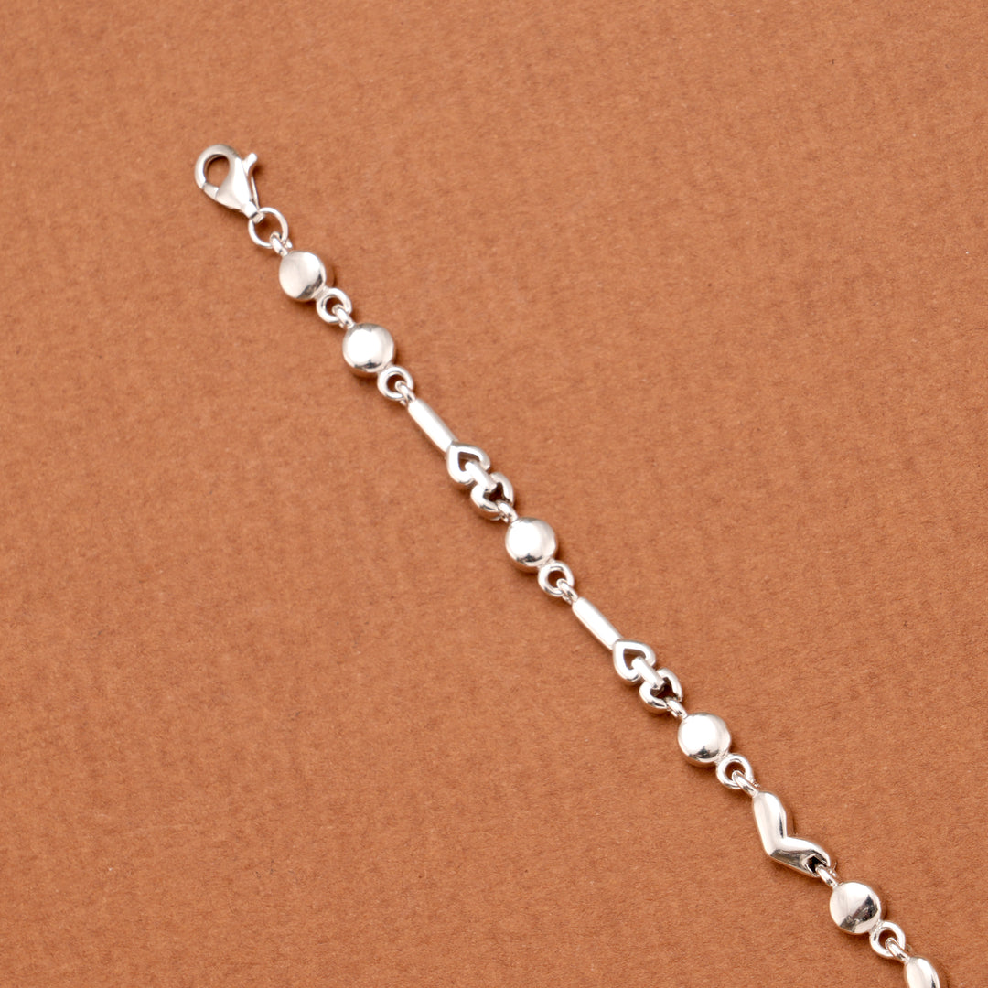 Minimalist Heart and Circular Bead Silver Bracelet