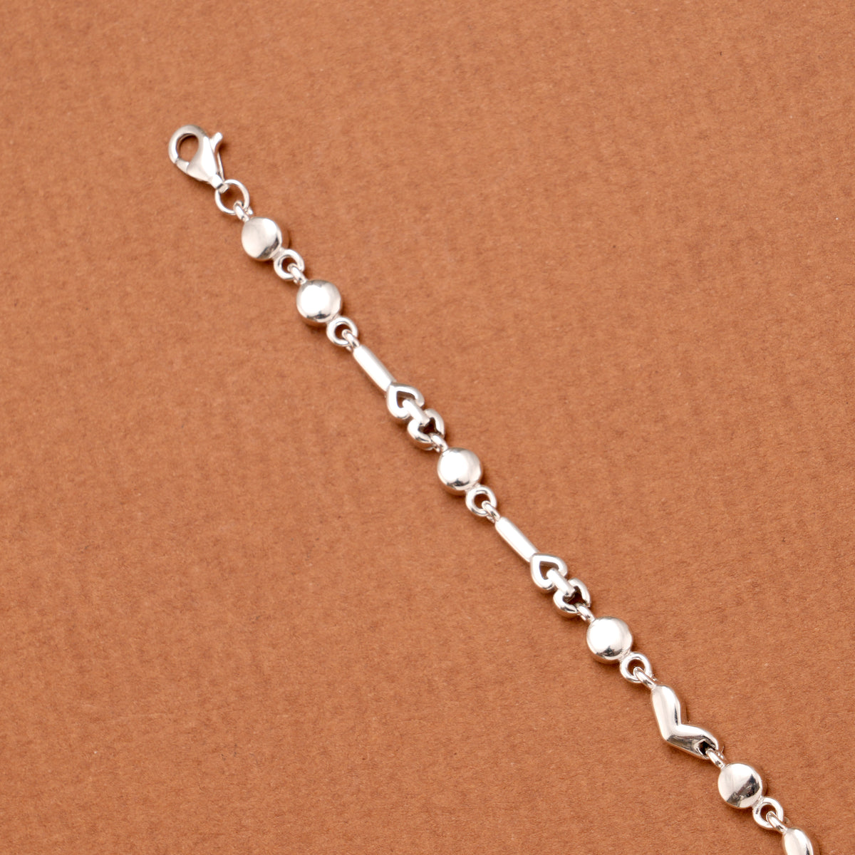 Minimalist Heart and Circular Bead Silver Bracelet