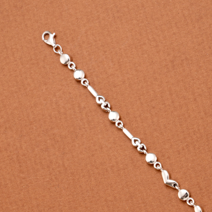 Minimalist Heart and Circular Bead Silver Bracelet