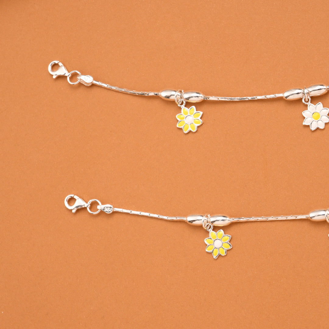 Triple Flower Silver Baby Anklets